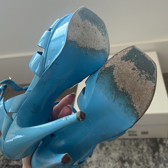 SAINT LAURENT YSL Tribute T-Strap Platform Patent Leather Sandals - Picture 5 of 7